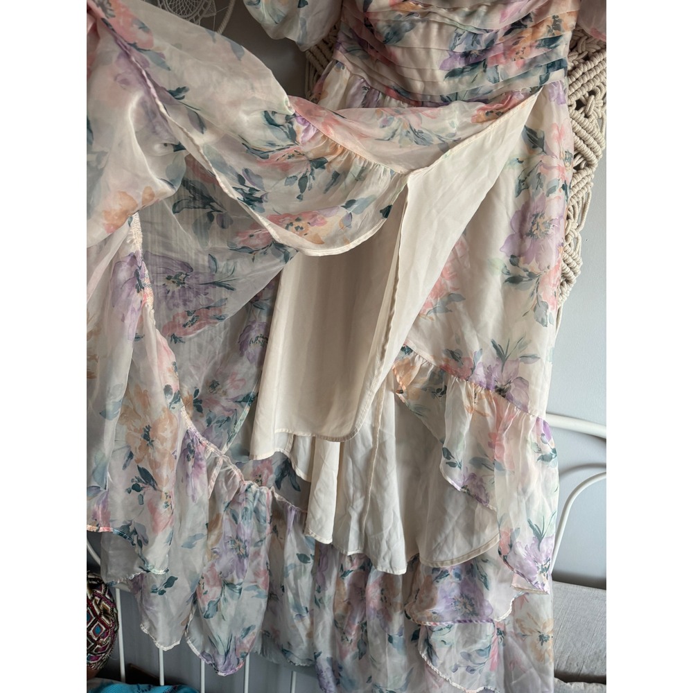 Abercrombie & Fitch Floral Puff Sleeve High-Low Ruffle Dress Emerson Medium - Picture 10 of 13